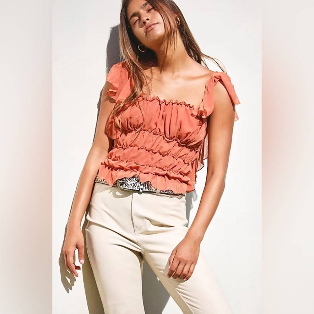 Free people Juliet orange ruffled bodysuit size small
